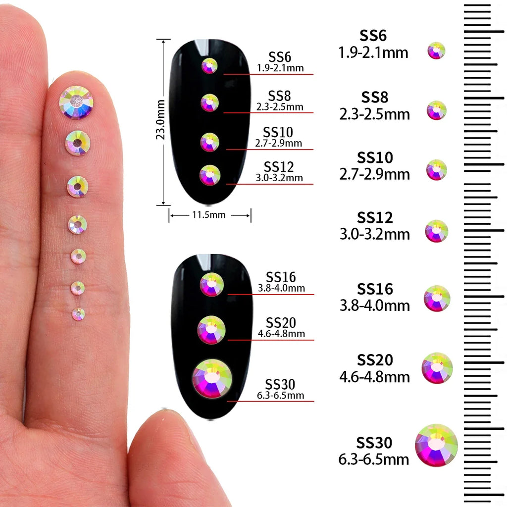 Premium Glass Flatback Rhinestones Non-Hotfix Glitter Stones for Nail Art and Costume Decor