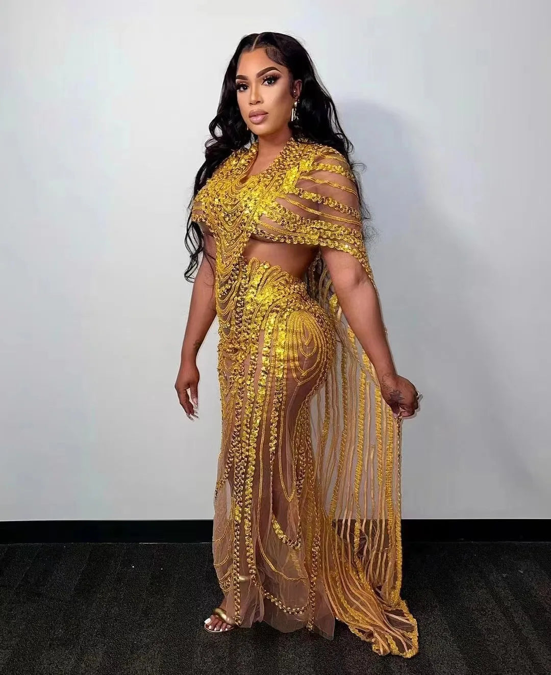 Women's Latin Dance Gown with Rhinestone Appliqué, Long Prom & Stage Dress