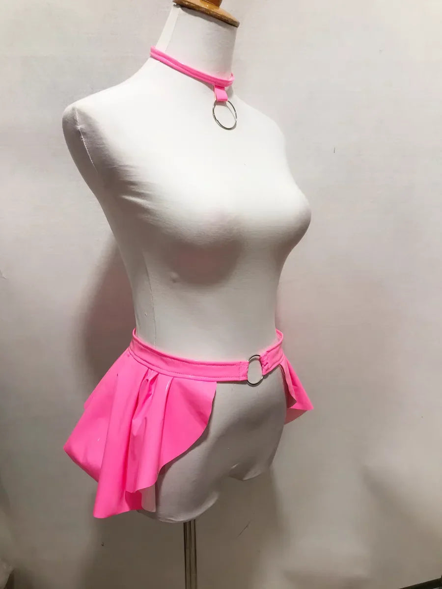 Pink Stage Dance Bodysuit with Flared Hip Panels | Performance Costume