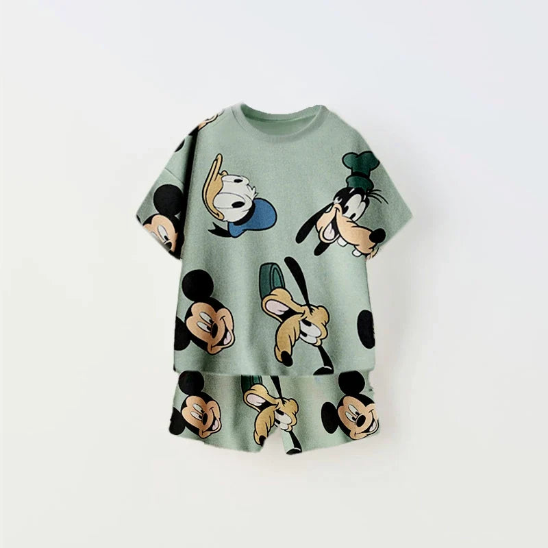 2026 Summer Outfits Minnie Full Print Tshirt Shorts Casual Sports Loose Clothes Baby Cute Fashion Wear Pink Tracksuits