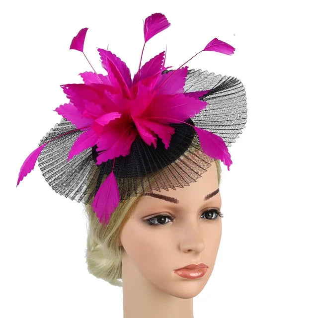 Women's Feather Flower Fascinator Hat with Bridal Net Veil