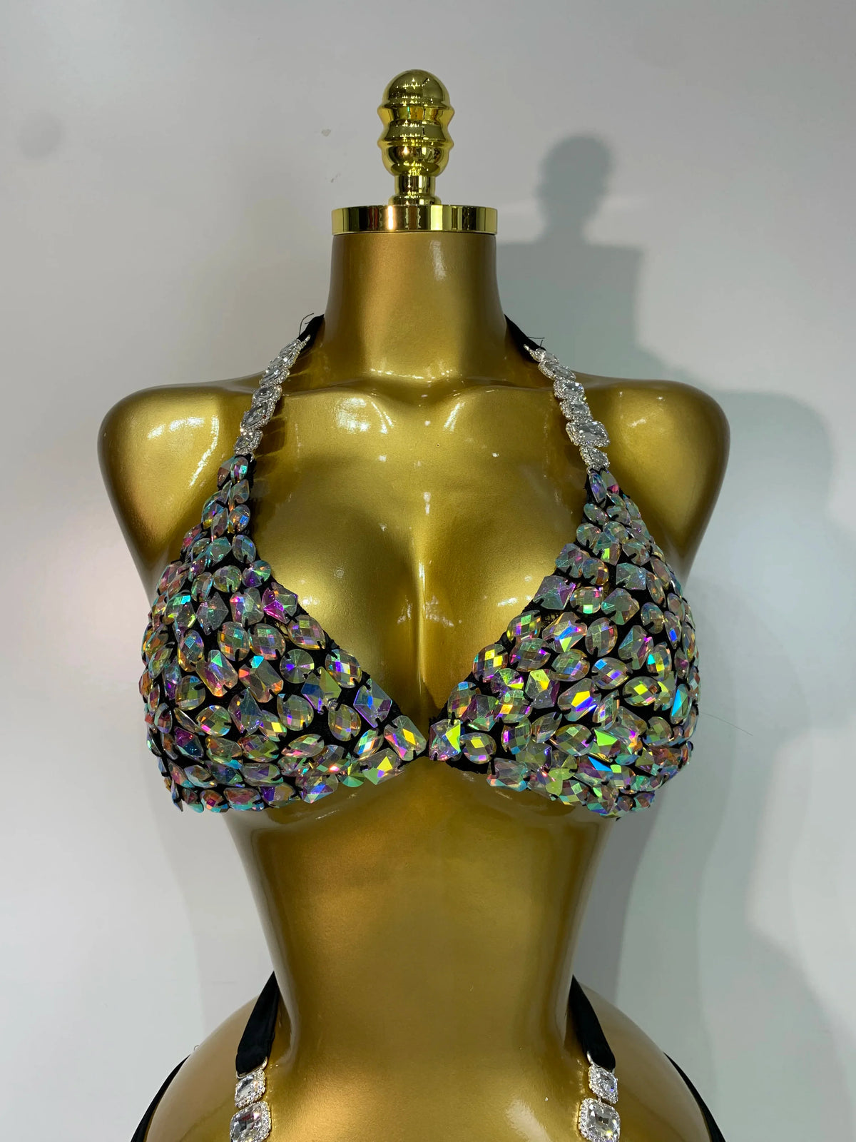 Women Crystal Rhinestone Halter Bikini Stage Performance Costume Set