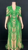 Women's Latin Dance Gown with Rhinestone Appliqué, Long Prom & Stage Dress