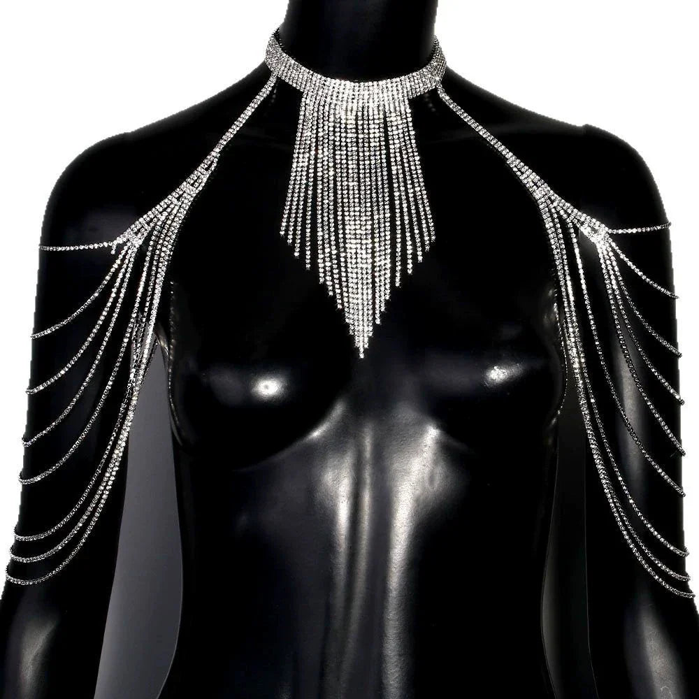 Showgirl Rhinestone Shoulder Chain & Tassel Body Jewelry