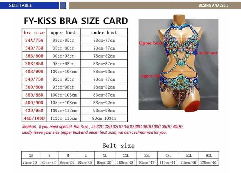 Samba Beaded Belly Dance Costume Set – Women's Bra & Waist Belt for Carnival, Stage & Performance