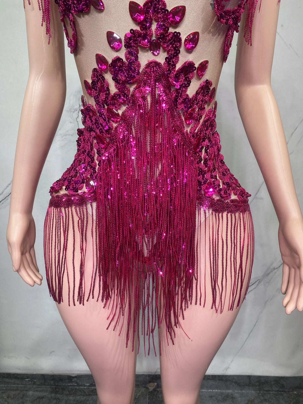 Sheer Mesh Rhinestone Performance Bodysuit for Women