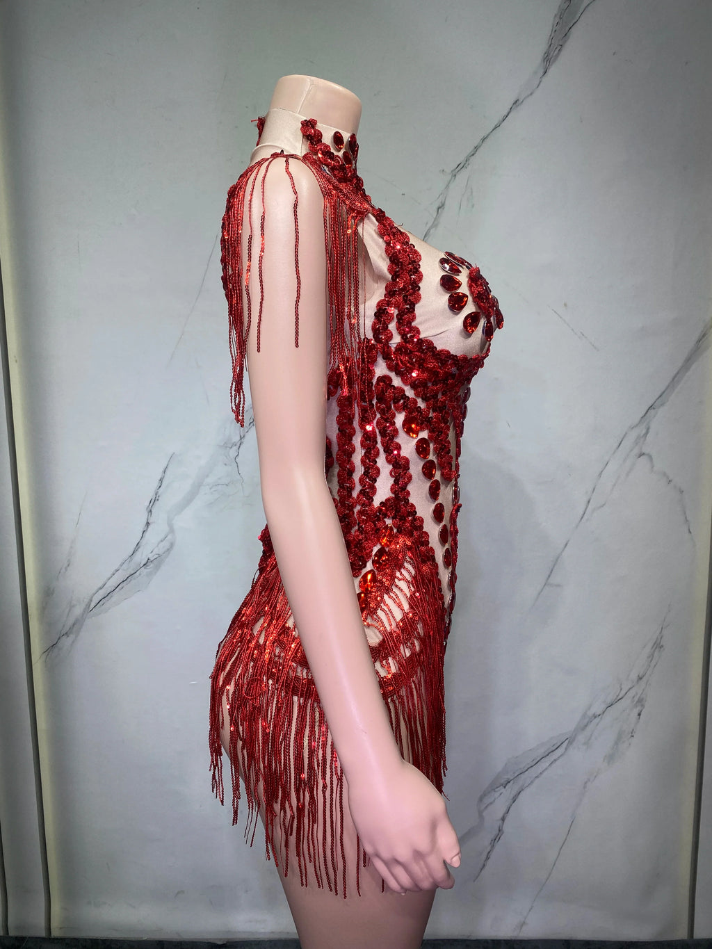 Sheer Mesh Rhinestone Performance Bodysuit for Women