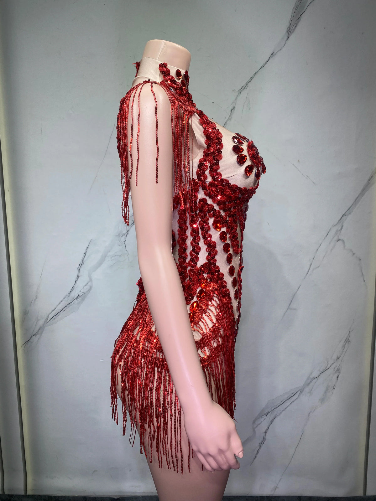 Sheer Mesh Rhinestone Performance Bodysuit for Women