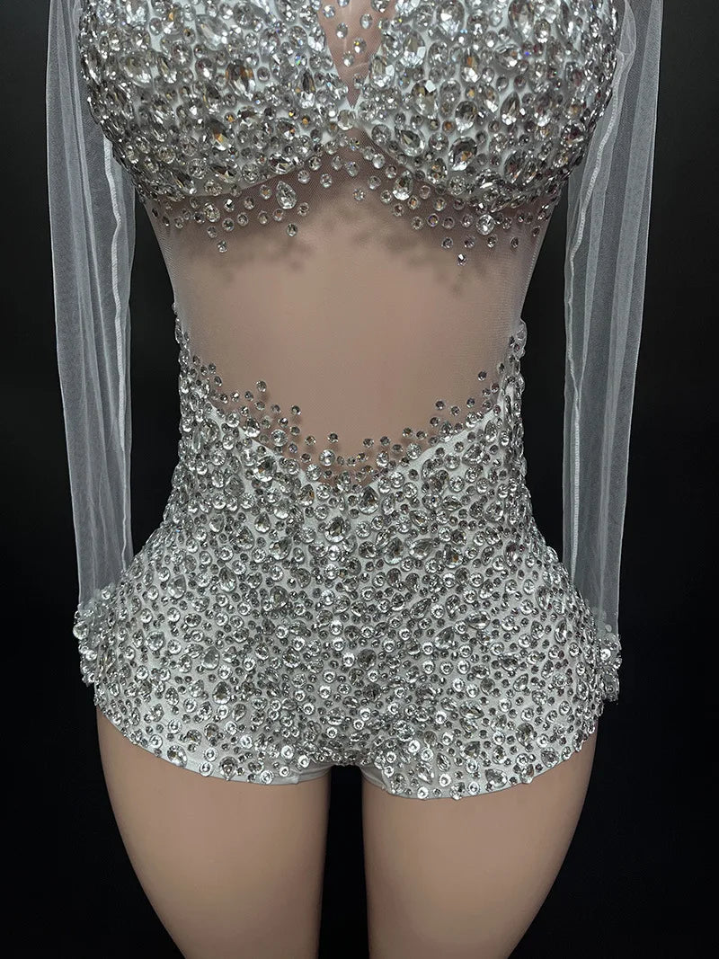 Sexy Mesh Lace Bodysuit Playsuit – Sheer Stage Costume for Nightclub, Dance & Performance | Stardust Starlets