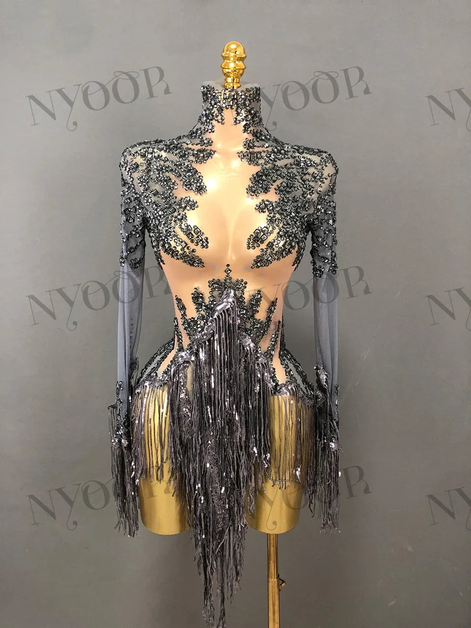 Sparkly Rhinestone Sequin Tassel Dress – Women's Sexy Birthday, Stage & Dance Performance Costume