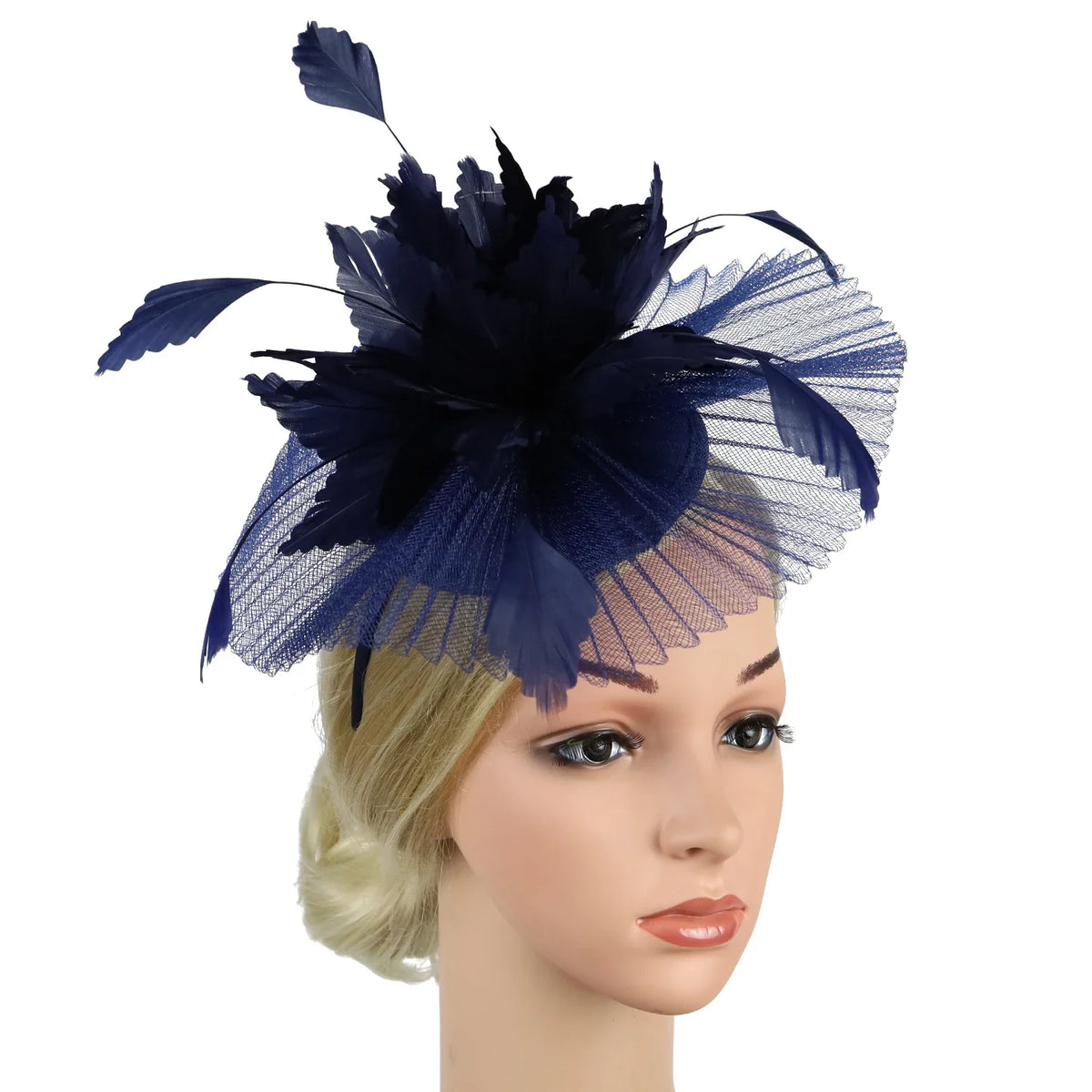 Women's Feather Flower Fascinator Hat with Bridal Net Veil