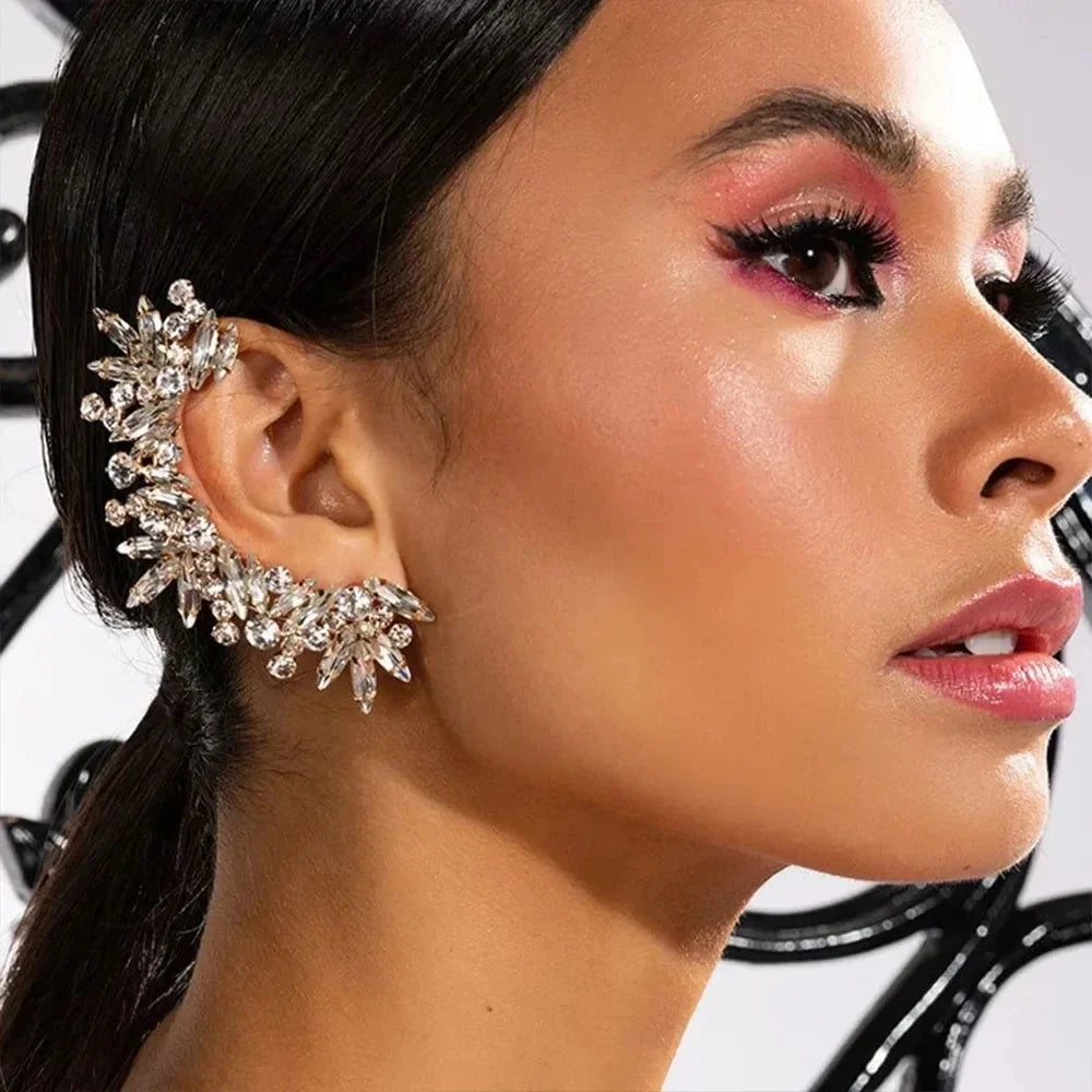 Geometric Tassel Ear Cuffs - No Piercing Clip-On Crystal Earrings for Women, Bridal & Party Jewelry