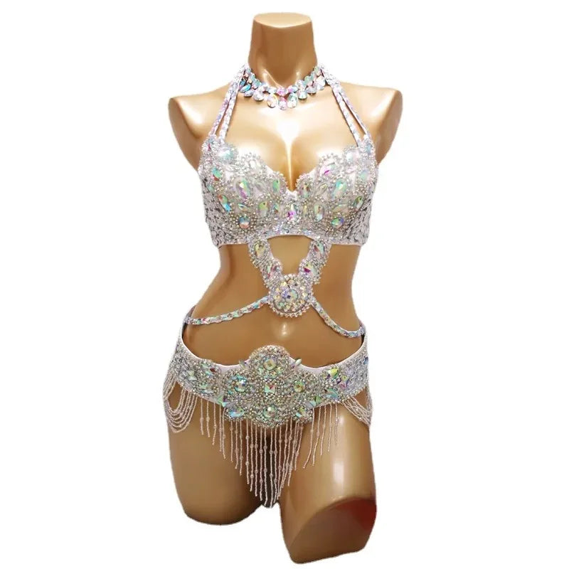 Samba Beaded Belly Dance Costume Set – Women's Bra & Waist Belt for Carnival, Stage & Performance