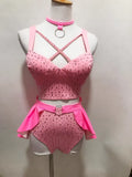 Pink Stage Dance Bodysuit with Flared Hip Panels | Performance Costume