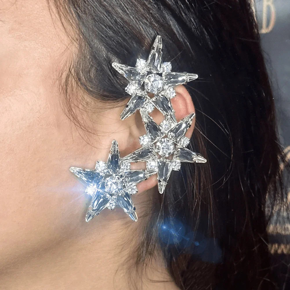 Five-Point Star Rhinestone Clip-On Earrings | No Piercing