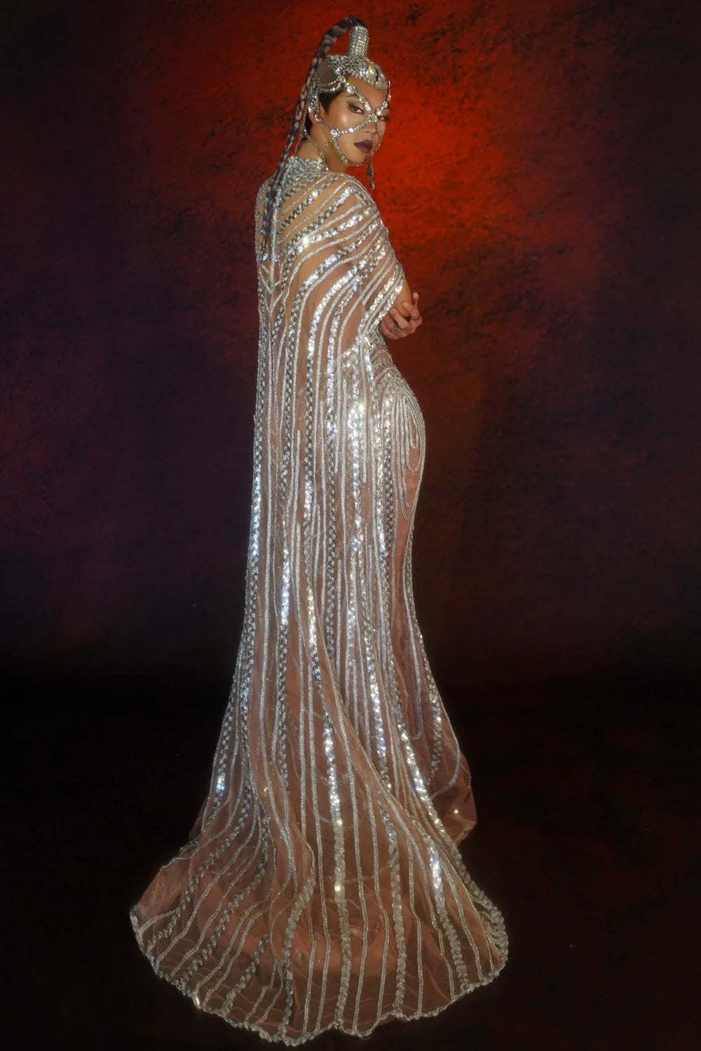 Women's Latin Dance Gown with Rhinestone Appliqué, Long Prom & Stage Dress