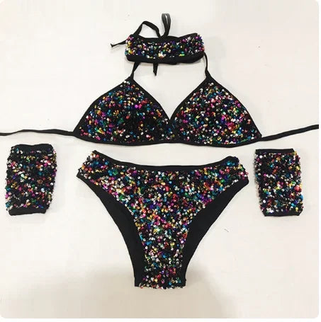 Sequin Bikini Pole Dance Costume for Women | Sparkly Rave & Nightclub Dancewear Set