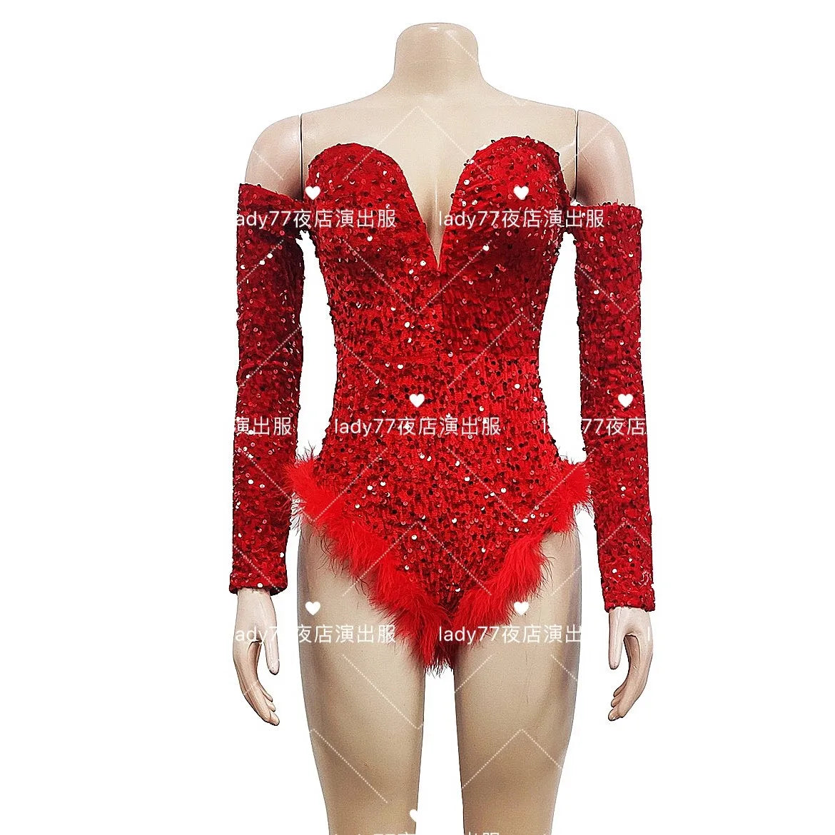 Sequin Feather Bodysuit Dress – High-Slit Gogo Dance & Nightclub Costume
