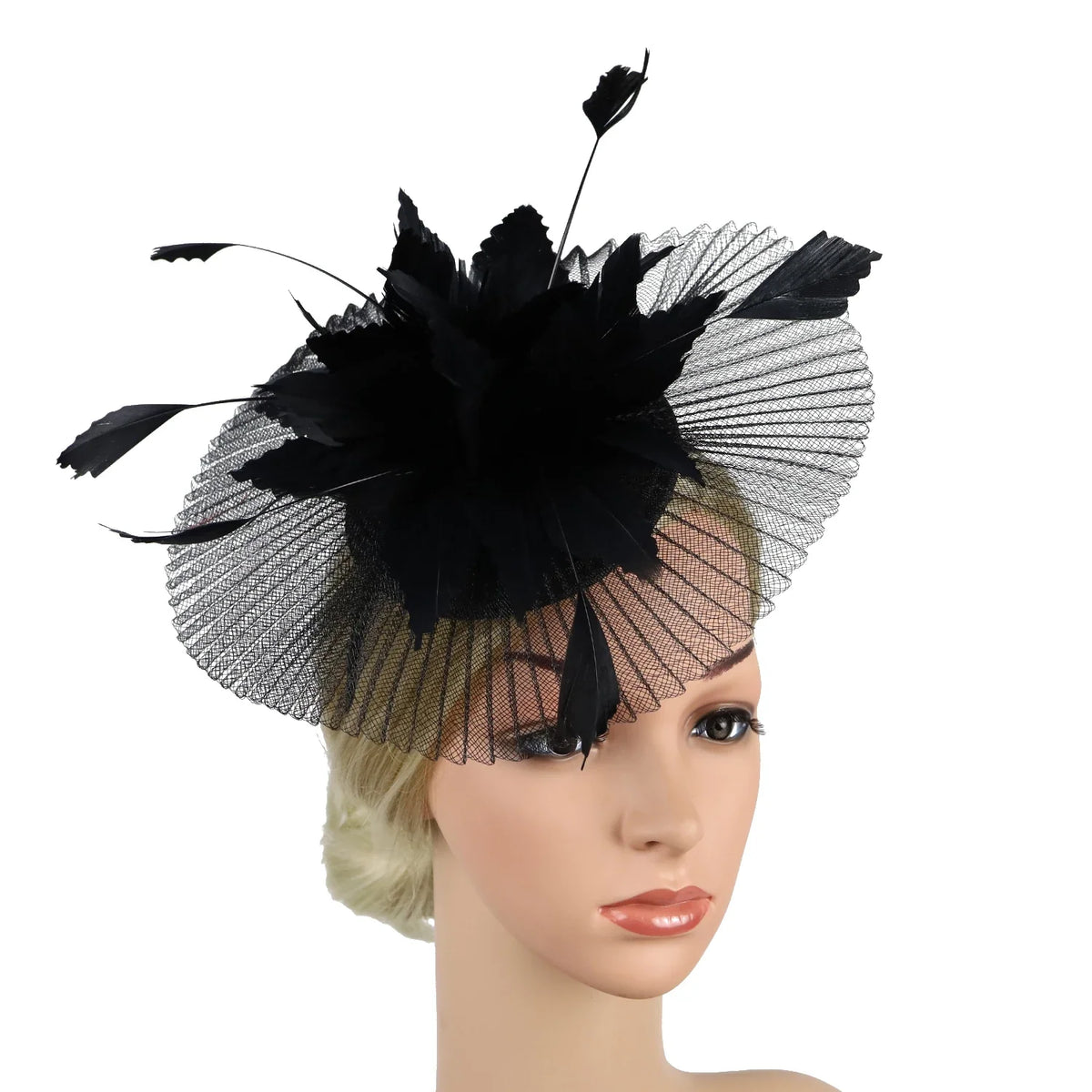 Women's Feather Flower Fascinator Hat with Bridal Net Veil