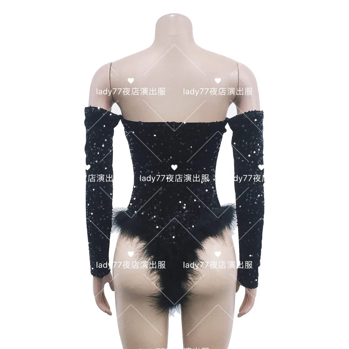 Sequin Feather Bodysuit Dress – High-Slit Gogo Dance & Nightclub Costume