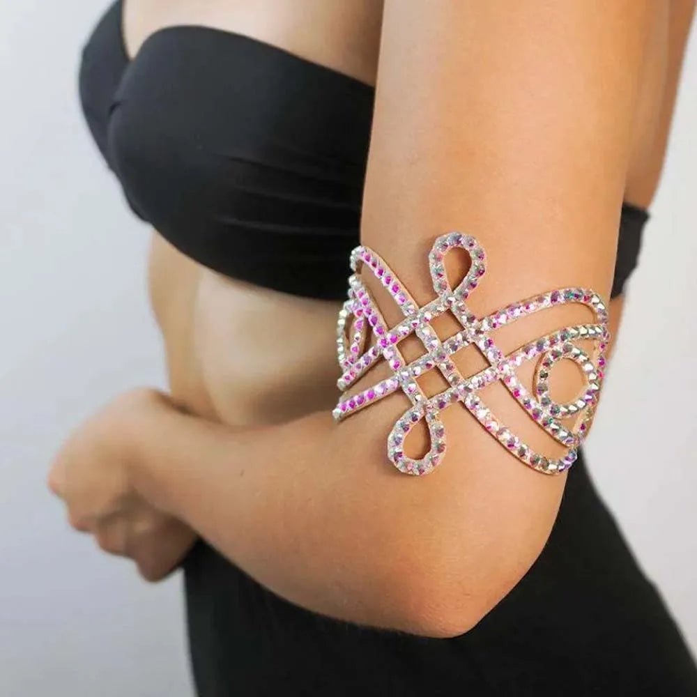 Geometric Rhinestone Upper Arm Cuff Bracelet for Women | Ballroom & Party Armlet