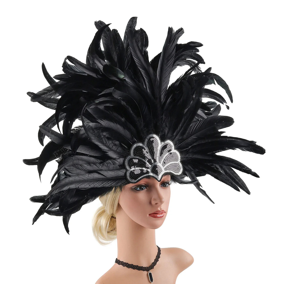 Mardi Gras Feather Crown Headband for Women | Glitter Sequin Carnival Hair Accessory