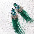 Vintage-Inspired Green Feather Exaggerated Tassel Statement Earrings