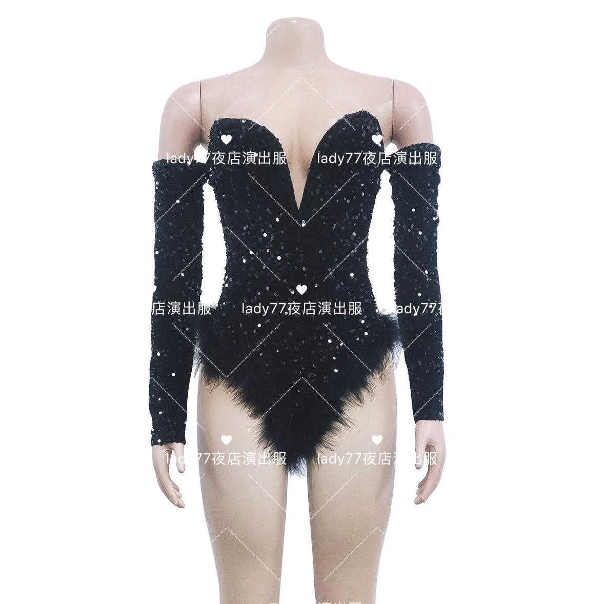 Sequin Feather Bodysuit Dress – High-Slit Gogo Dance & Nightclub Costume