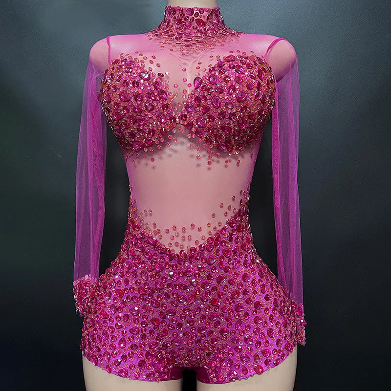 Sexy Mesh Lace Bodysuit Playsuit – Sheer Stage Costume for Nightclub, Dance & Performance | Stardust Starlets