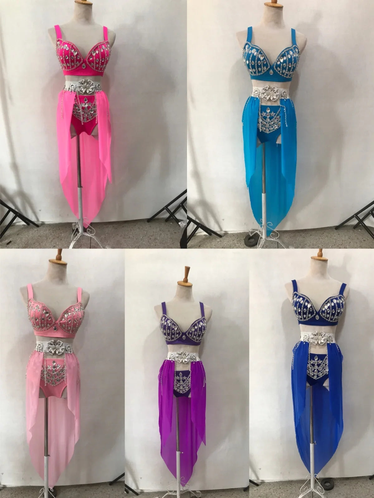 Women's Rhinestone Two-Piece Dance Costume | Stage Performance Top & Shorts
