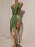 Sparkly Rhinestone Sequin Tassel Dress – Women's Sexy Birthday, Stage & Dance Performance Costume