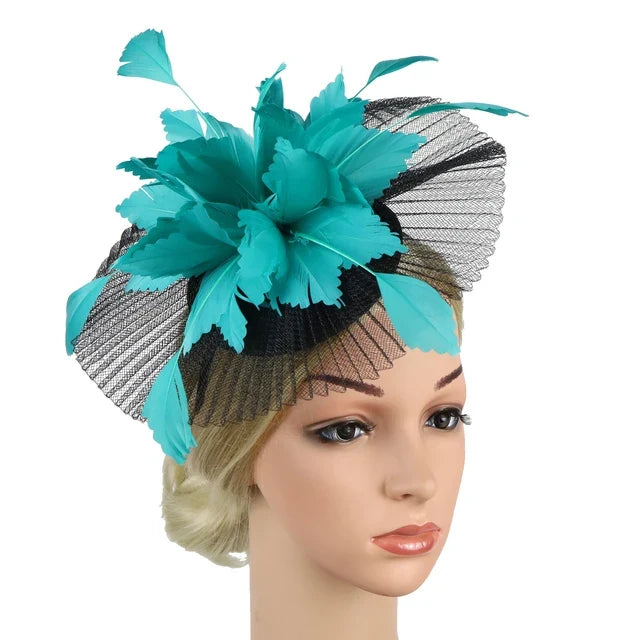 Women's Feather Flower Fascinator Hat with Bridal Net Veil