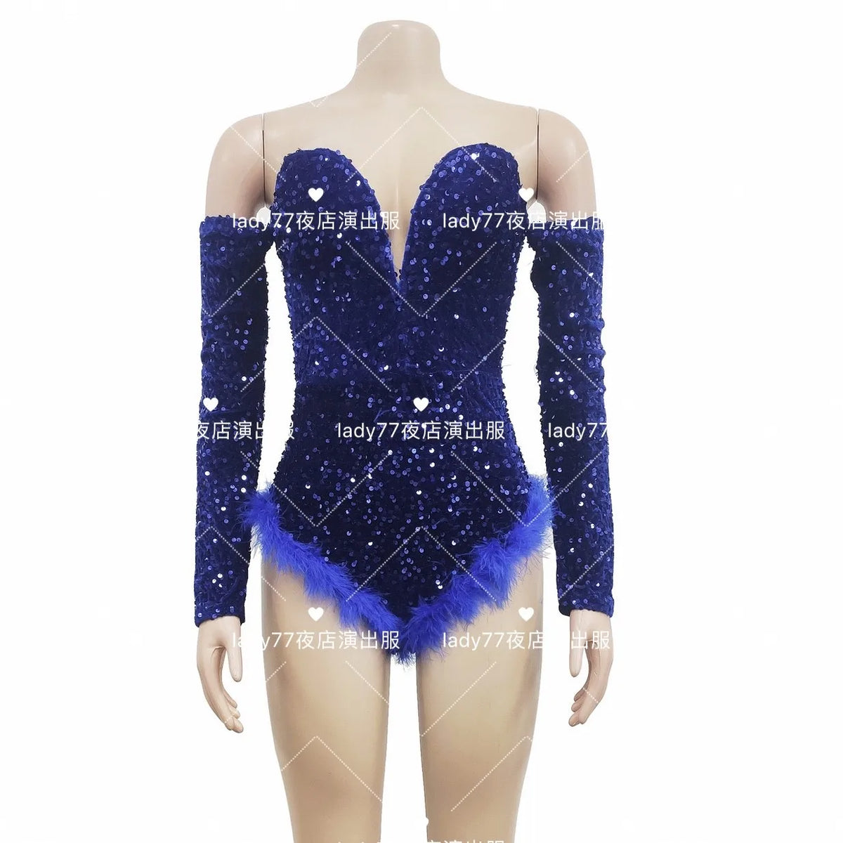 Sequin Feather Bodysuit Dress – High-Slit Gogo Dance & Nightclub Costume