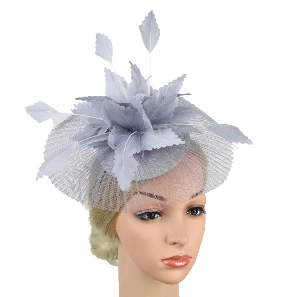 Women's Feather Flower Fascinator Hat with Bridal Net Veil