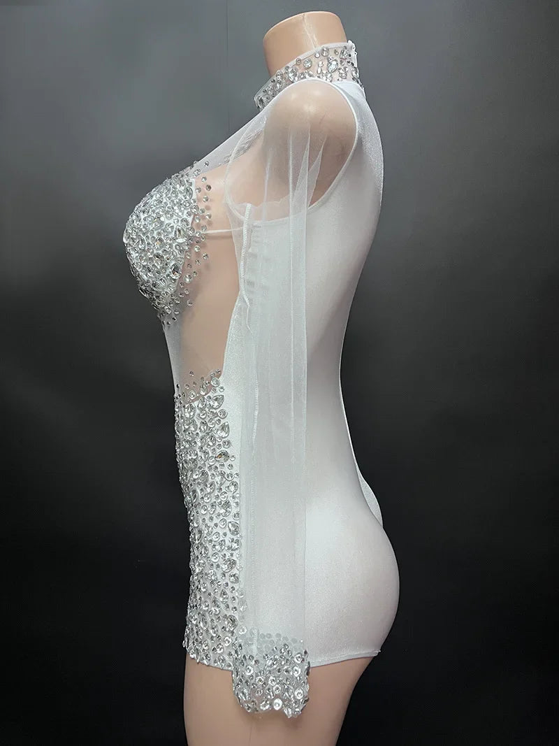 Sexy Mesh Lace Bodysuit Playsuit – Sheer Stage Costume for Nightclub, Dance & Performance | Stardust Starlets