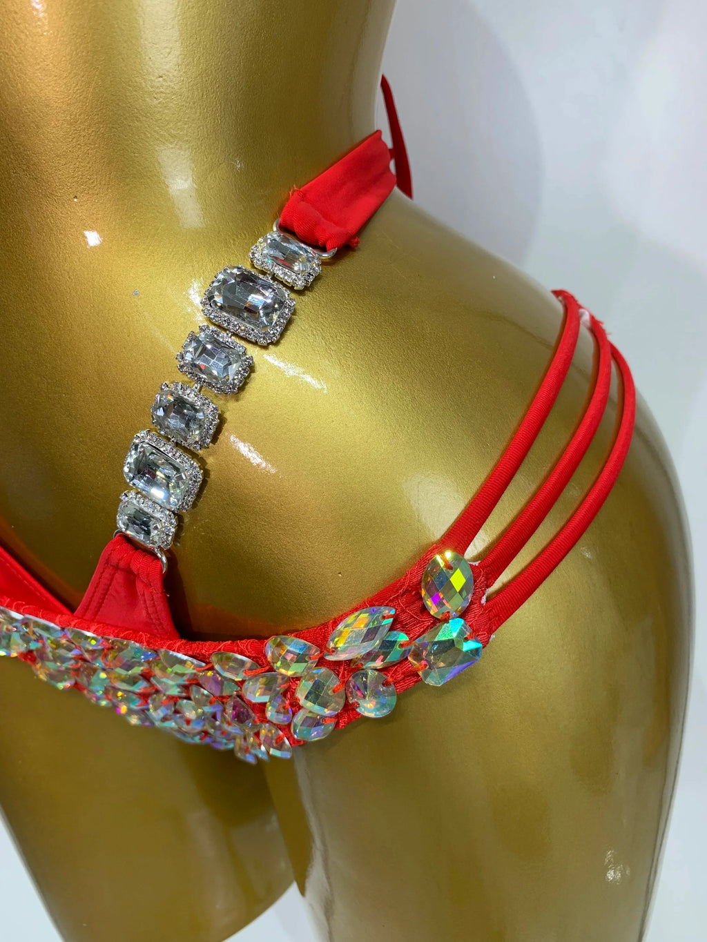 Women Crystal Rhinestone Halter Bikini Stage Performance Costume Set