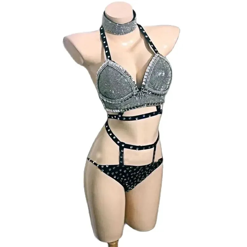 Rhinestone Crystal Bikini Stage Costume for Women | DJ & Dancewear