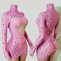 Crystal Rhinestone Mesh Long Sleeve Vintage Inspired Dress with Sequins and Skirt