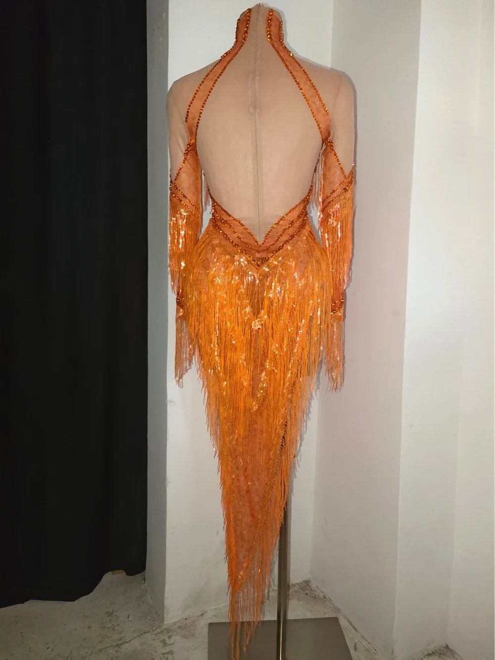 Sparkly Rhinestone Sequin Tassel Dress – Women's Sexy Birthday, Stage & Dance Performance Costume