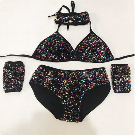 Sequin Bikini Pole Dance Costume for Women | Sparkly Rave & Nightclub Dancewear Set