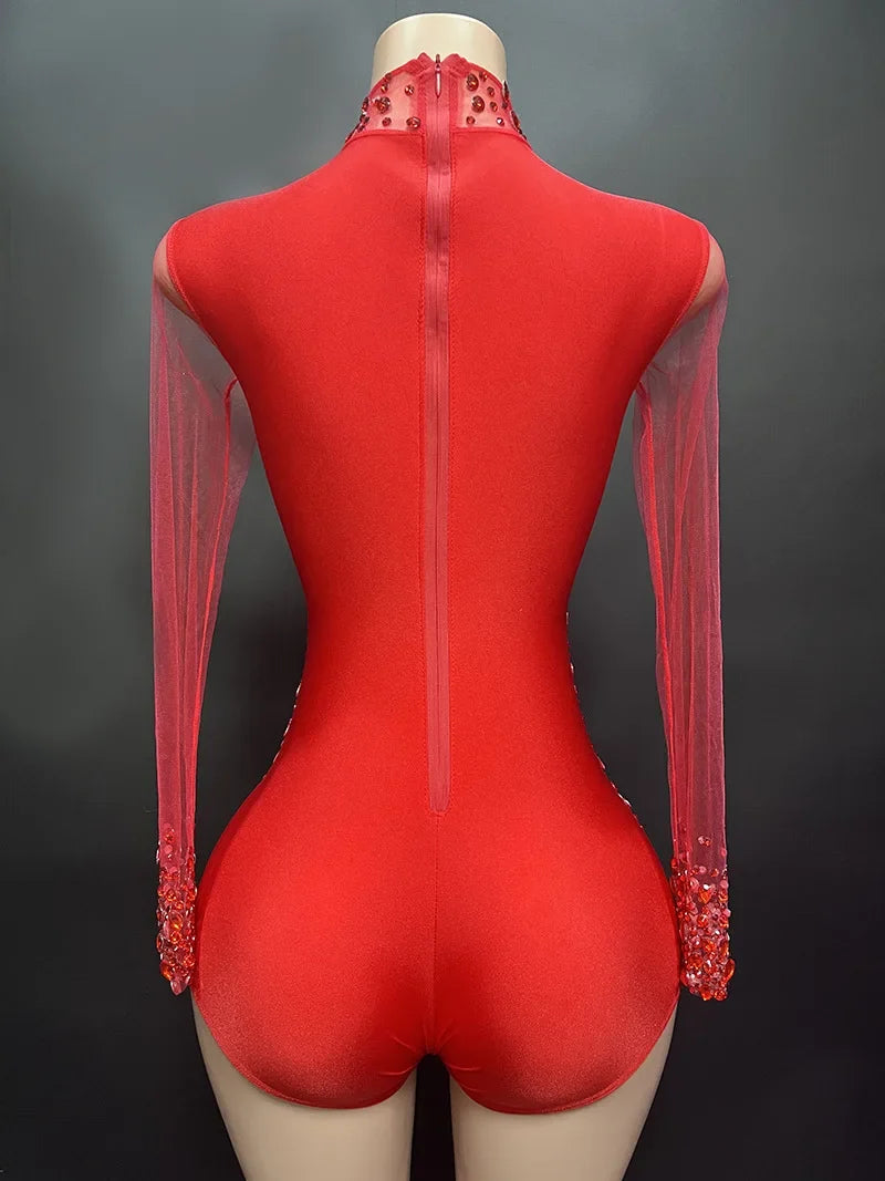 Sexy Mesh Lace Bodysuit Playsuit – Sheer Stage Costume for Nightclub, Dance & Performance | Stardust Starlets