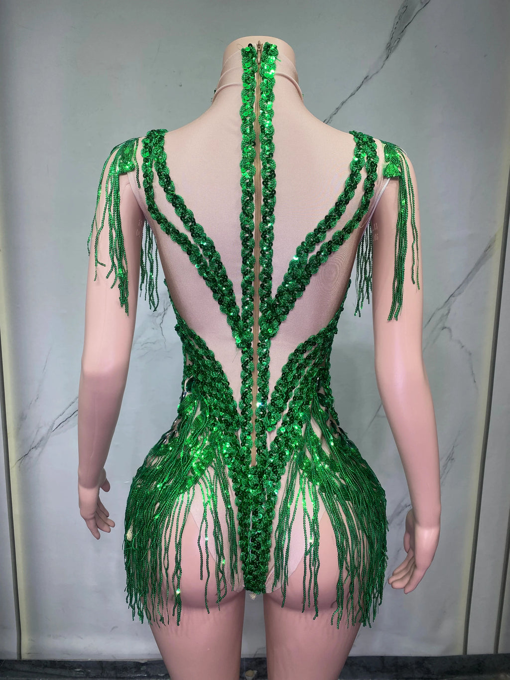 Sheer Mesh Rhinestone Performance Bodysuit for Women