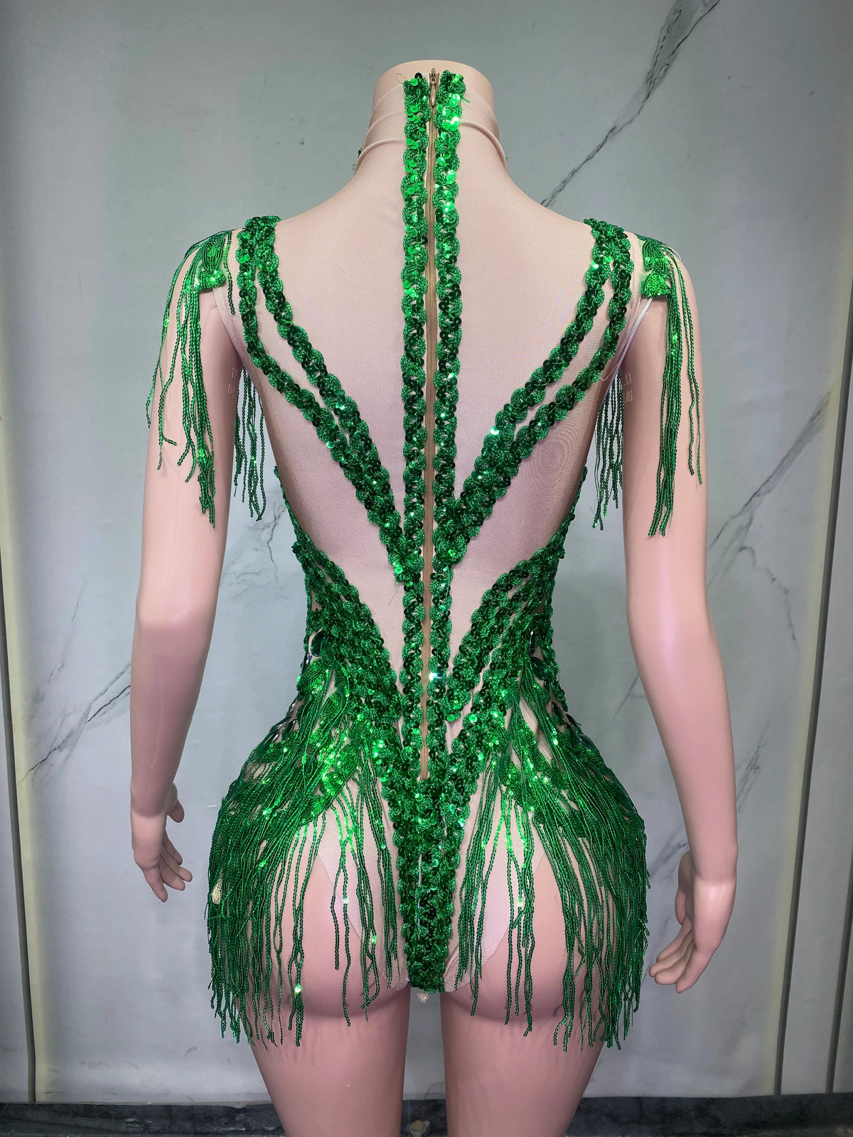 Sheer Mesh Rhinestone Performance Bodysuit for Women