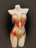 Sequin Fringe Halter Bodysuit – Sexy Hollow-Out Pole Dance & Rave Costume