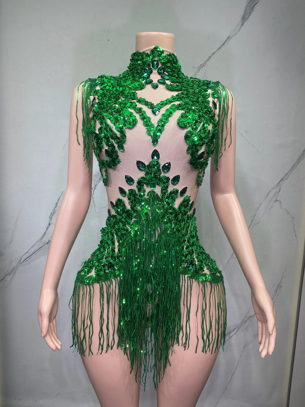 Sheer Mesh Rhinestone Performance Bodysuit for Women