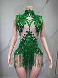 Sheer Mesh Rhinestone Performance Bodysuit for Women