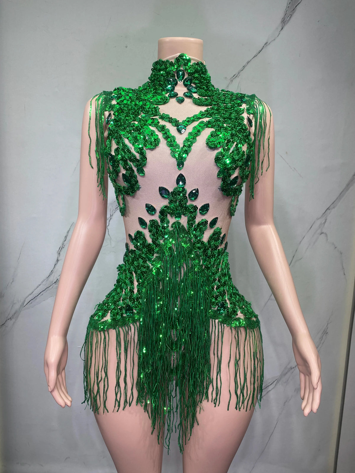 Sheer Mesh Rhinestone Performance Bodysuit for Women
