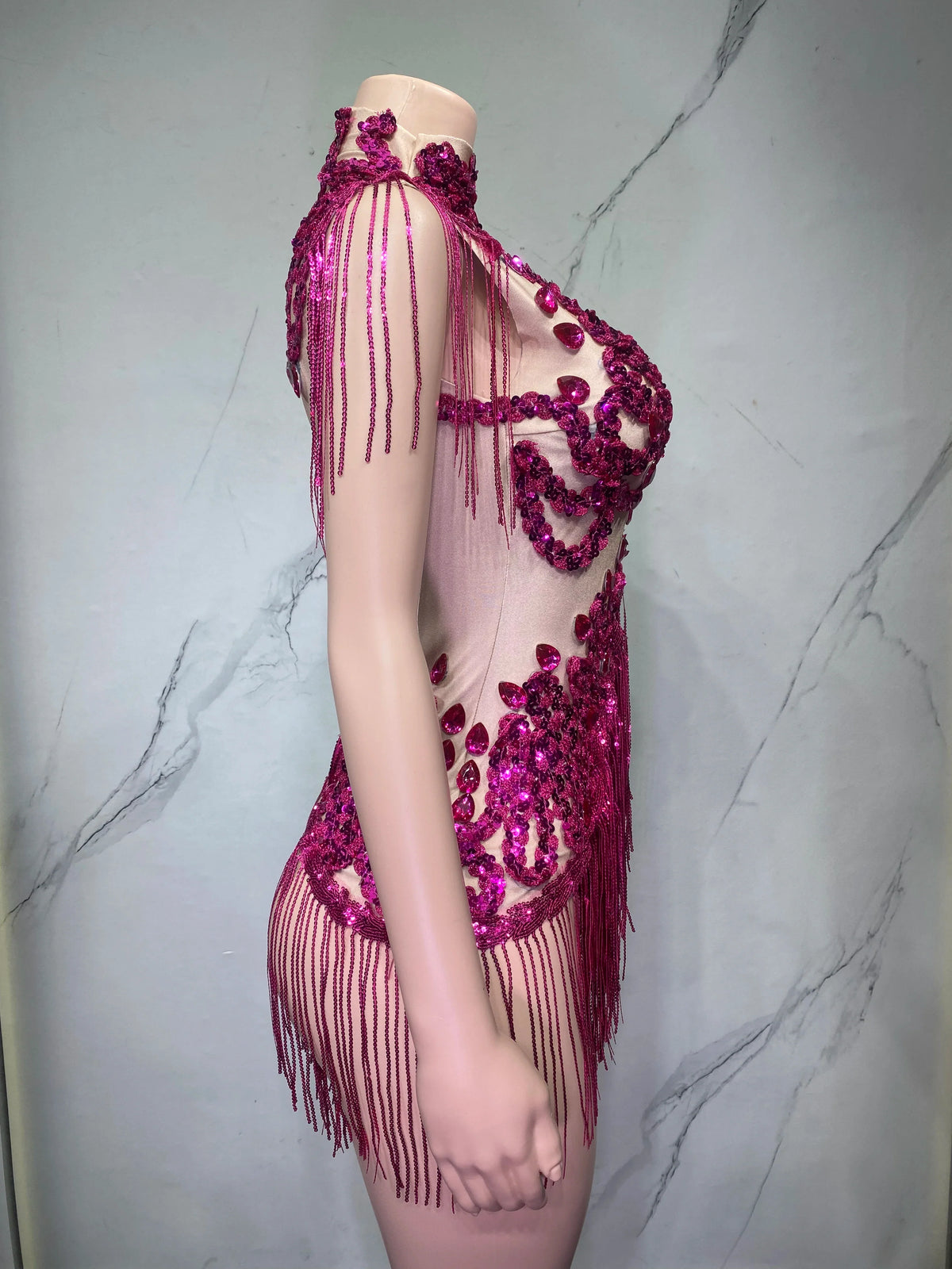 Sheer Mesh Rhinestone Performance Bodysuit for Women