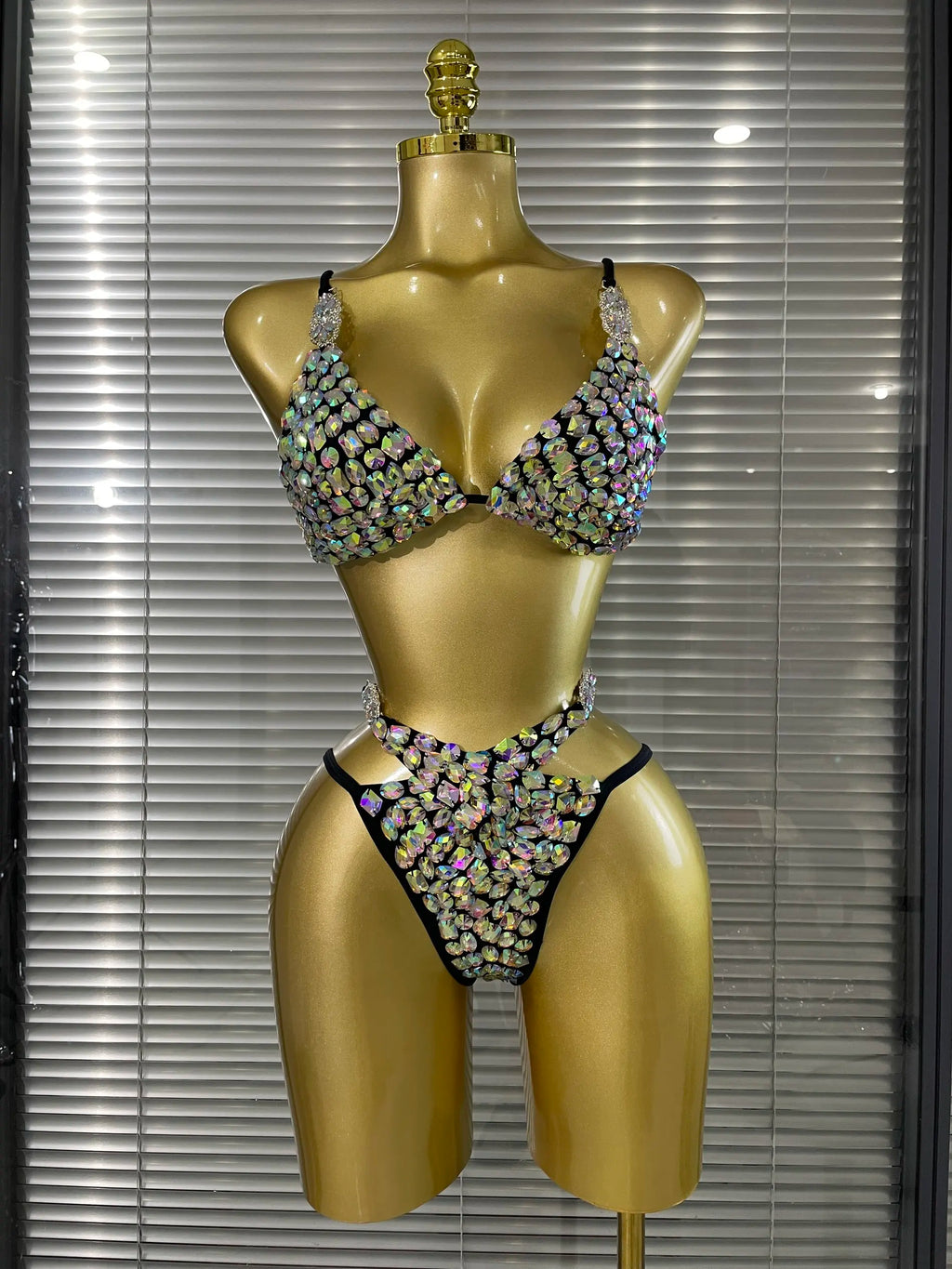 Women Sparkly Crystal Halter 2 Pieces Bikini Set Summer Vacation Beach Style Celebrate Swimsuit Swimwear