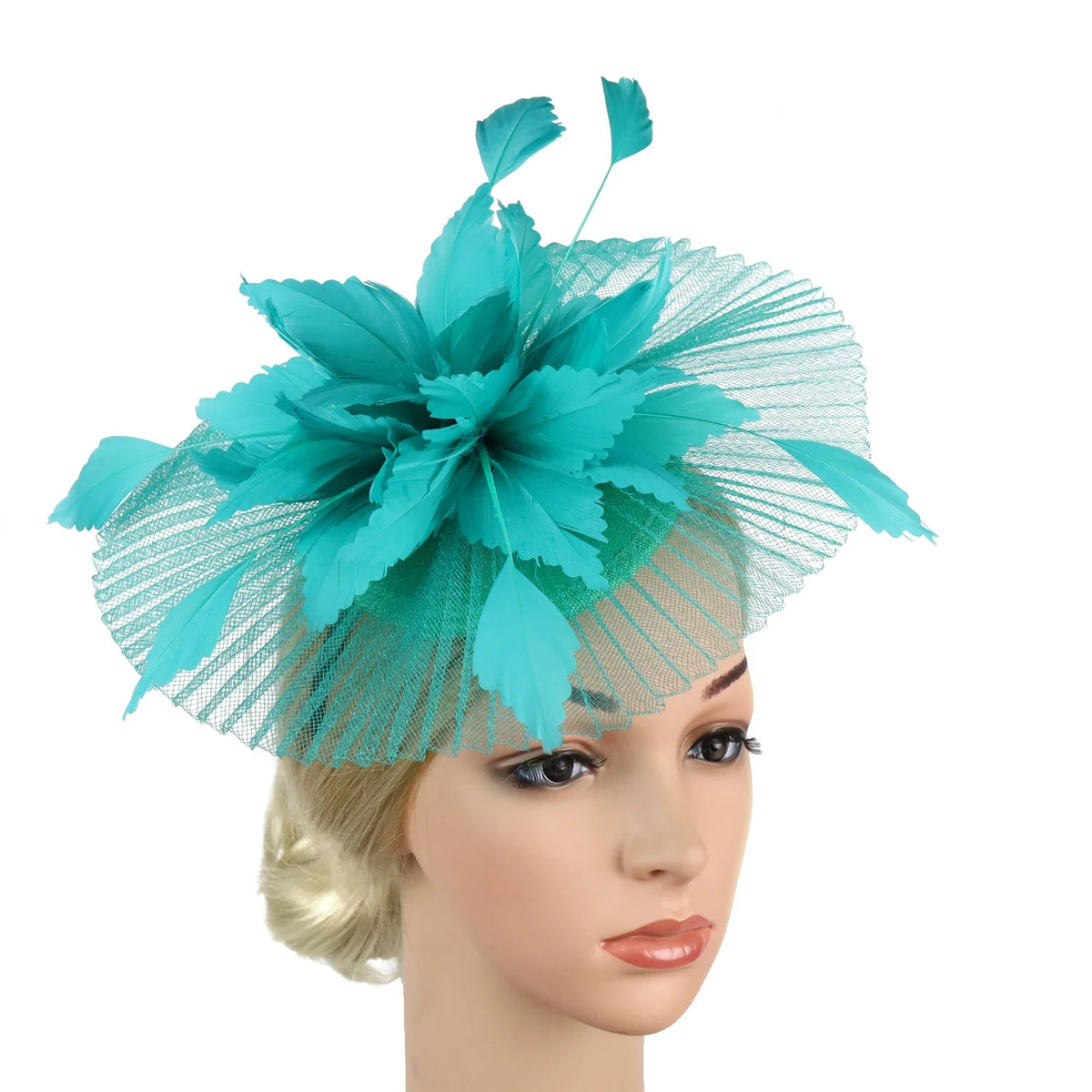 Women's Feather Flower Fascinator Hat with Bridal Net Veil